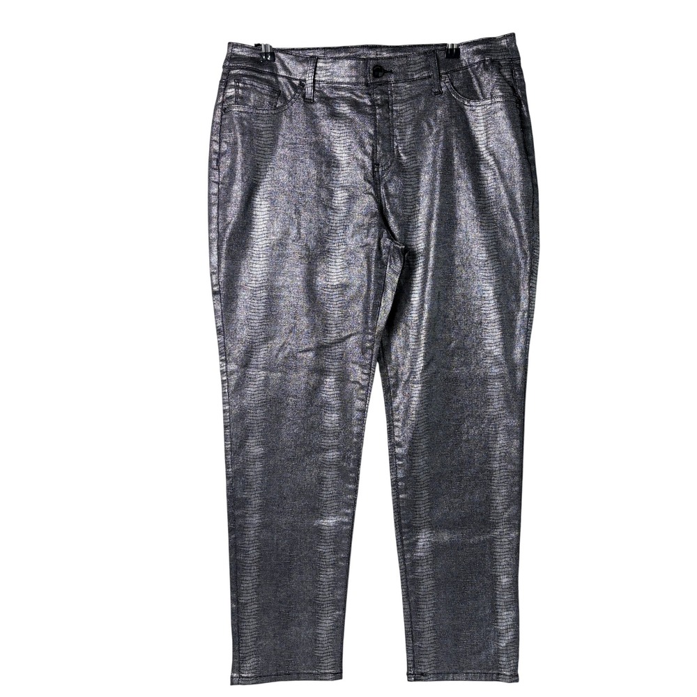 Chicos So Slimming Coated Gator Jeans Womens 2.5R 14 R Silver Metallic Stretch
